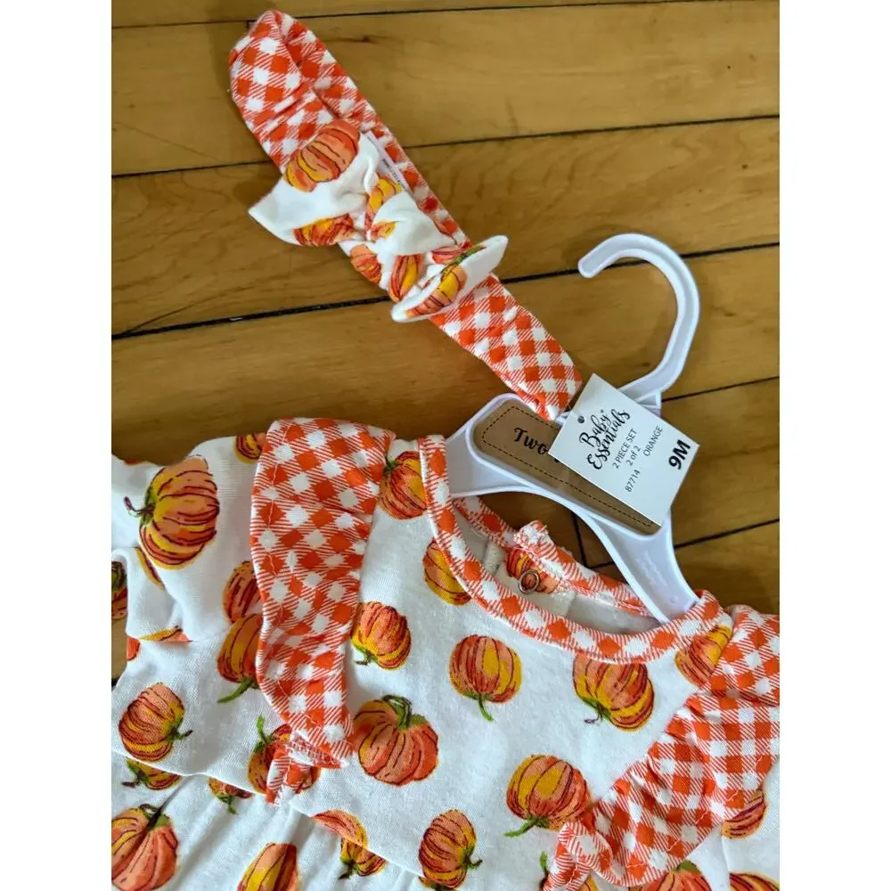 NWT‎ Baby Essentials 2 piece pumpkin fall infant outfit with matching headband